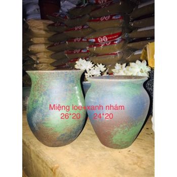 Chậu gốm miệng loe xanh nhám